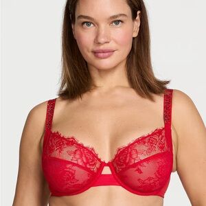 Victoria's Secret Vibrant Red Lace Demi Bra- Size 38 DD